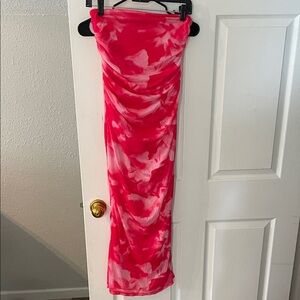 Pink and White Strapless Dress